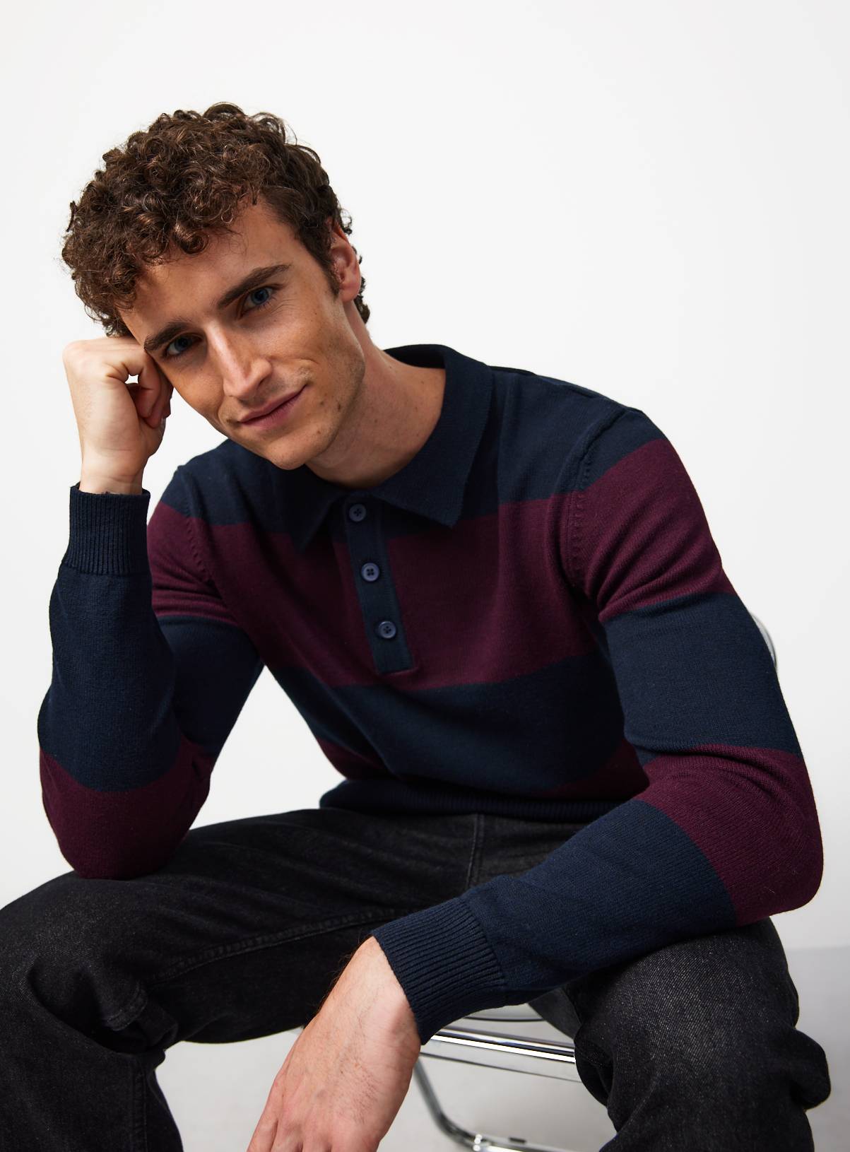 Dark Red Block Stripe Polo Shirt XL - Image 1